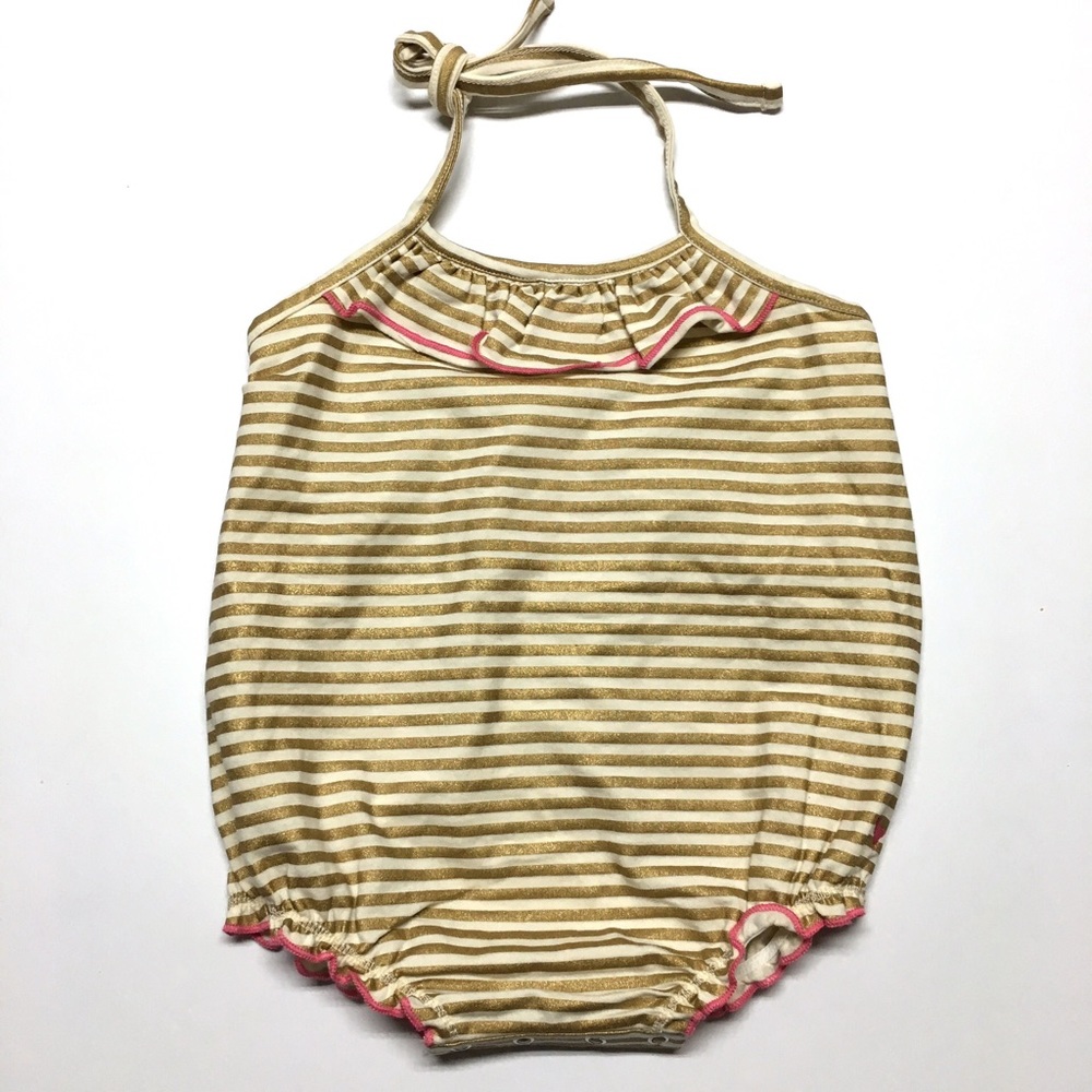 Pink Chicken Gold Stripe Bubble Romper 12-18 Month